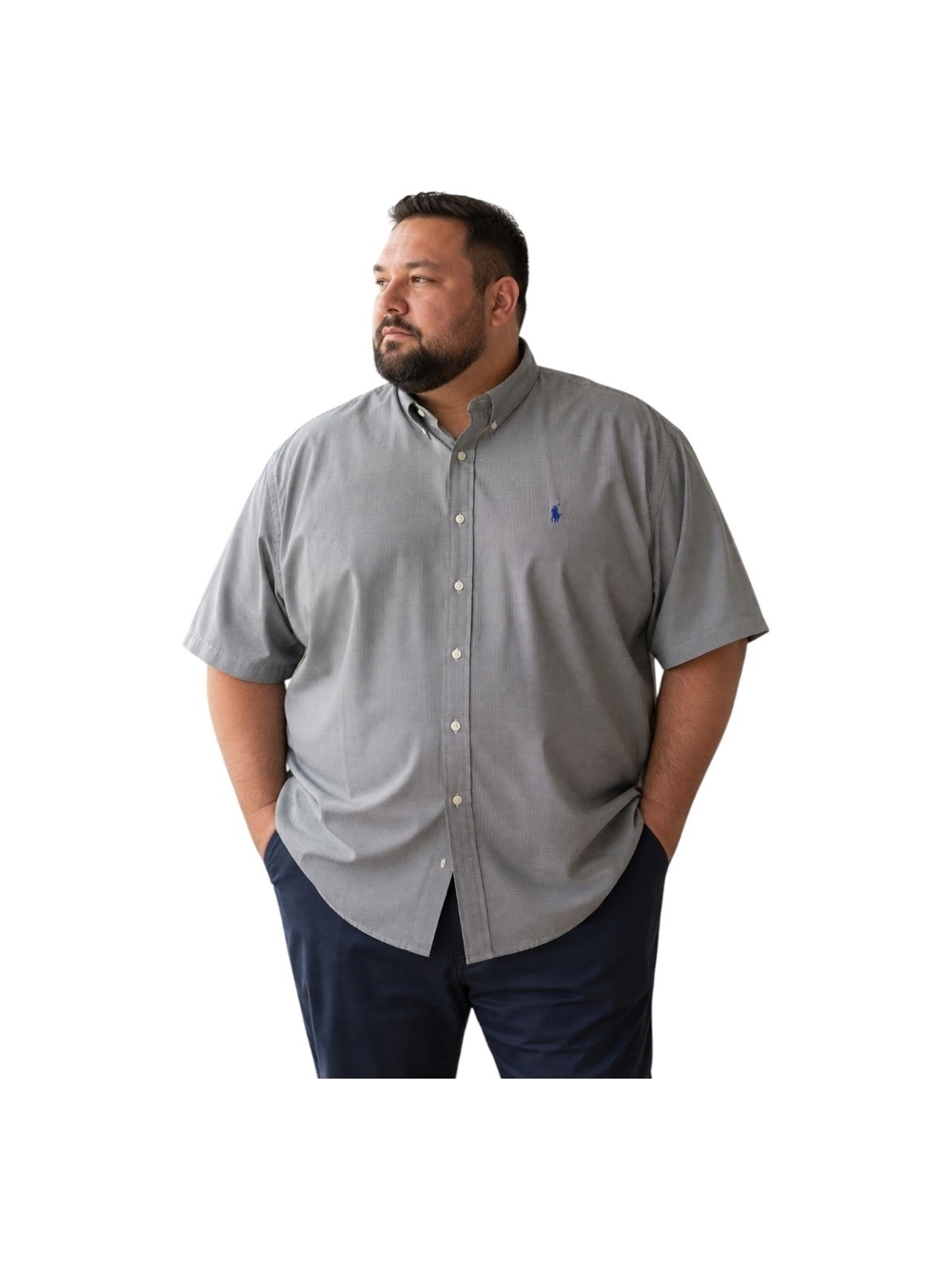 Ralph Lauren Blake 4XLT Button Down Shirt Gray Micro Gingham Pony Short Sleeve